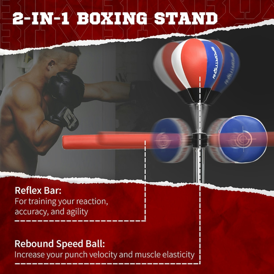 image 1 of SPORTNOW Adjustable Speed Bag with Stand, Reflex Bar, Multicoloured Multi