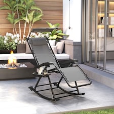 Outsunny Garden Rocking Chair Folding Recliner Outdoor Adjustable Sun Lounger Rocker Zero-Gravity Seat with Headrest Side Holder Patio Deck - Grey