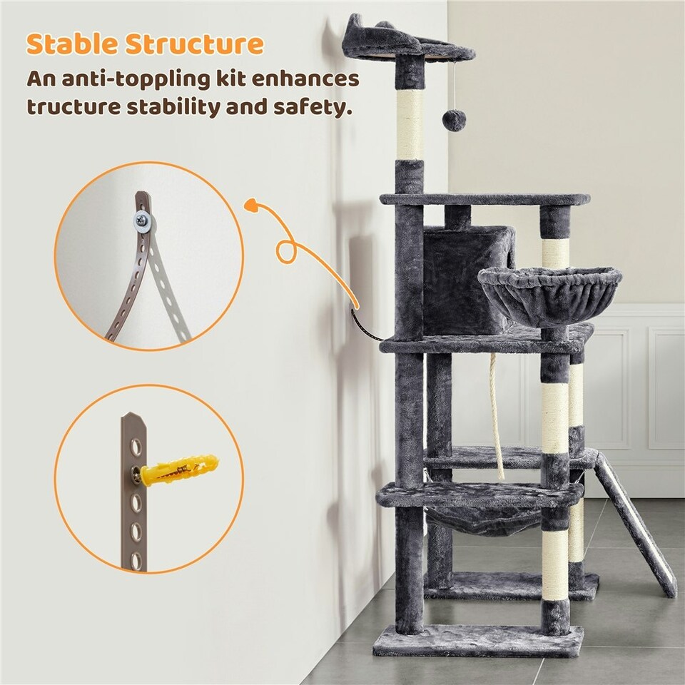 image 1 of Yaheetech 177 cm Multilevel Cat Tree with Condo Dark Grey
