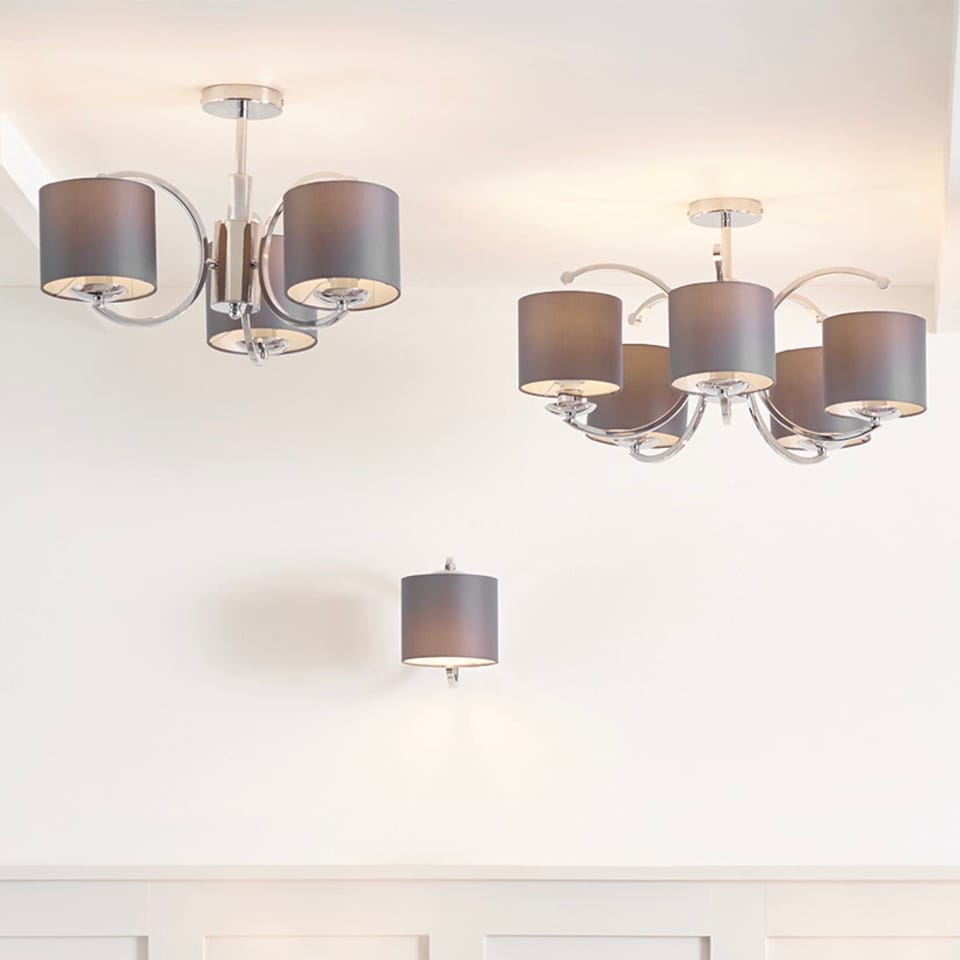 image 1 of Silver Curved 5 Lights Semi Flush Chandelier