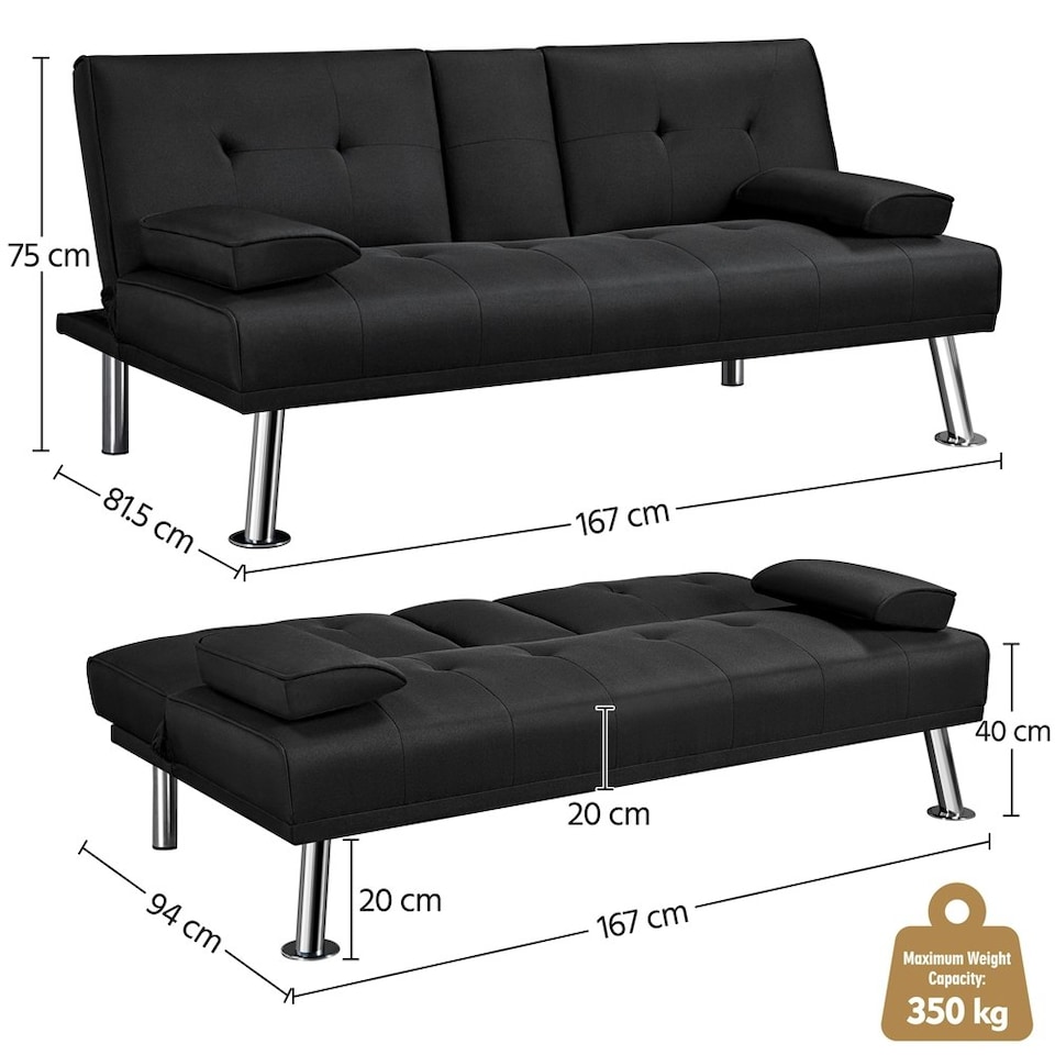 image 1 of Yaheetech Fabric Upholstered Convertible Futon Sofa Bed for Small Spaces