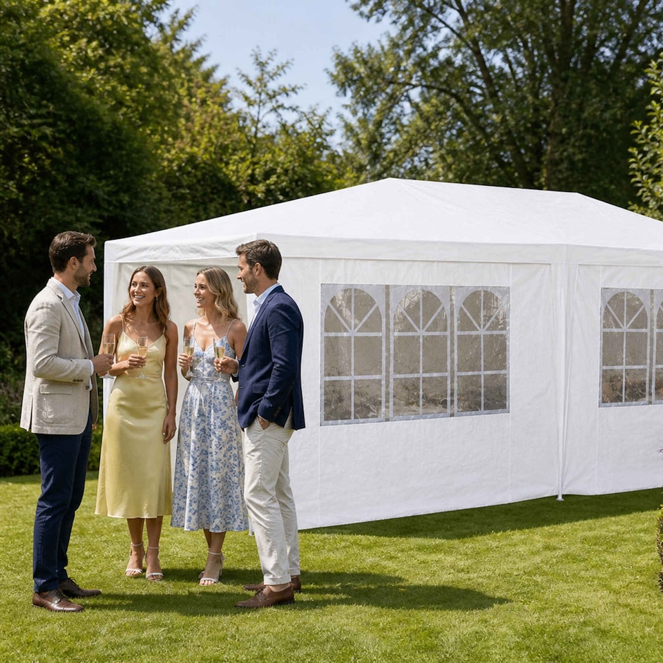 image 1 of 3m x 6m White Waterproof Garden Gazebo Marquee Awning Party Tent