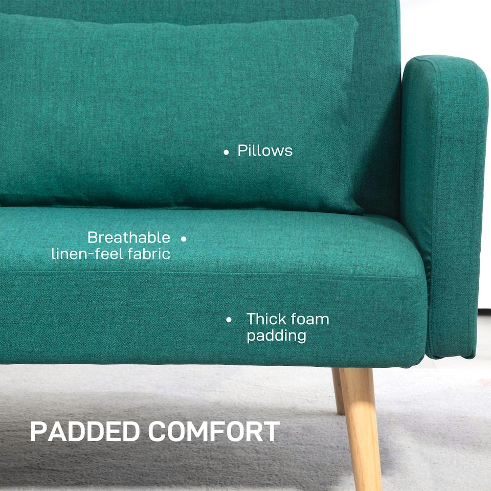 image 1 of HOMCOM Convertible Sofa Bed Settee with Cushions, Adjustable Backrest, Green