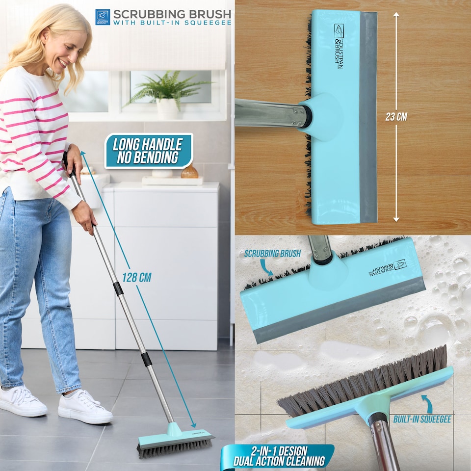 image 1 of Floor Squeegee Brush Long Handled for Indoor or Outdoor Tile and Wood Surfaces