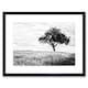 image 1 of Lone Tree Wheat Field Black White Photo 9x7" Black Framed Wall Art Print