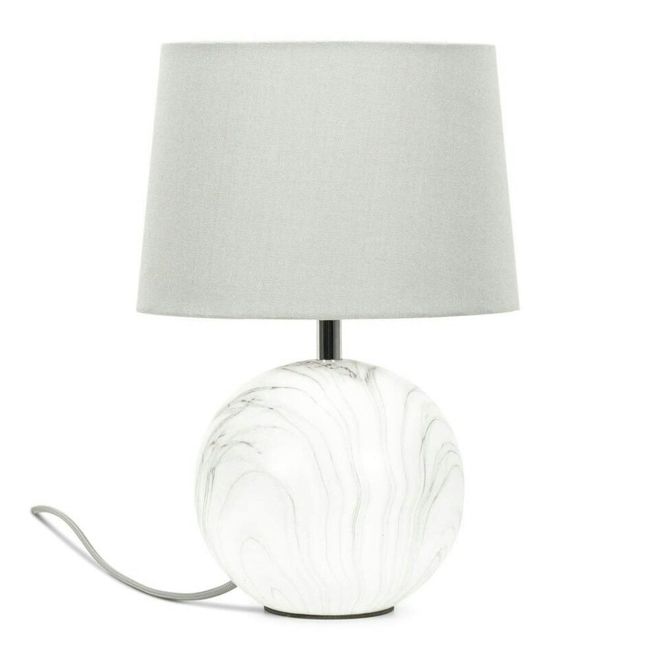 image 1 of ValueLights Connie Marble Effect Ceramic Table Lamp with a Grey Fabric Shade Bedside Light - Bulb Included