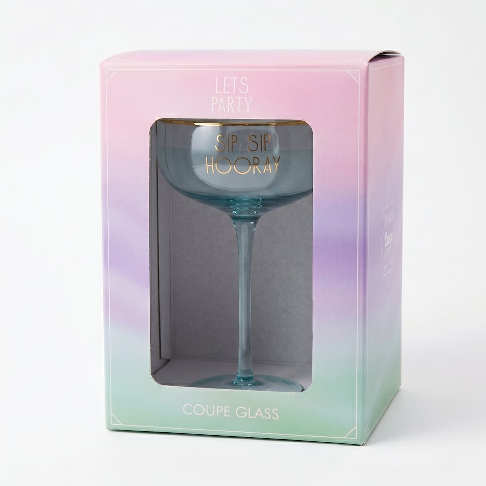 image 1 of Lesser & Pavey Novelty Blue Coupe Cocktail Glass - Sip Sip Hooray