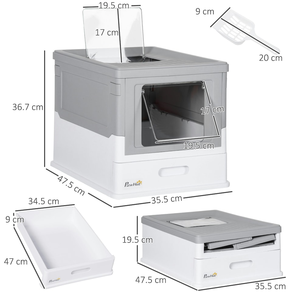 image 1 of PawHut Hooded Cat Litter Box, Pet Toilet w/ Scoop, Tray - Grey