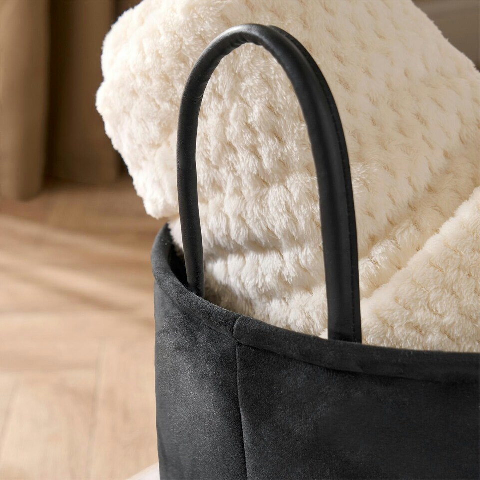 image 1 of OHS Velvet Storage Basket Home Modern Hamper Clothes Toys Organiser Fabric Bag Black