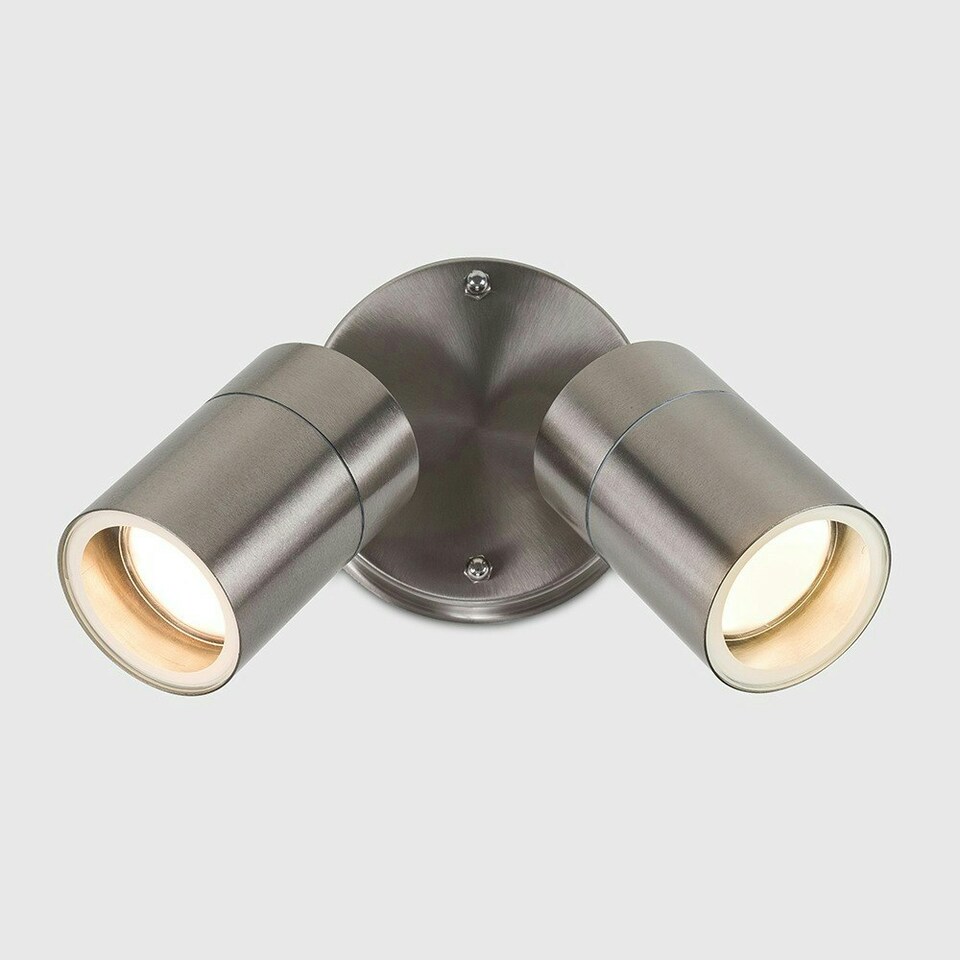 image 1 of ValueLights Silver Barrow Twin Outdoor Wall Spotlight with 3W Warm White Bulb