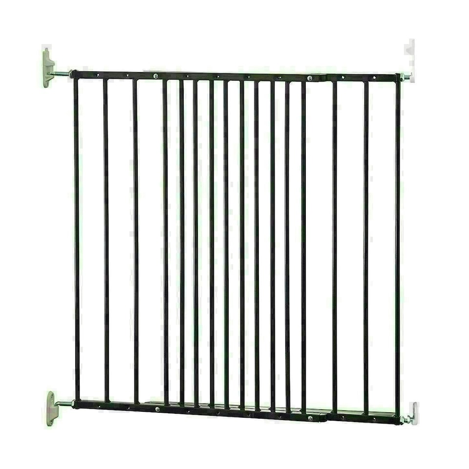 image 1 of Safetots Top of The Stairs Screw Fitted Stair Gate, Black Metal, 62.5cm - 106.8cm, Metal Baby Gate, Screw Fit Safety Barrier, Stylish and Practical Safety Gate