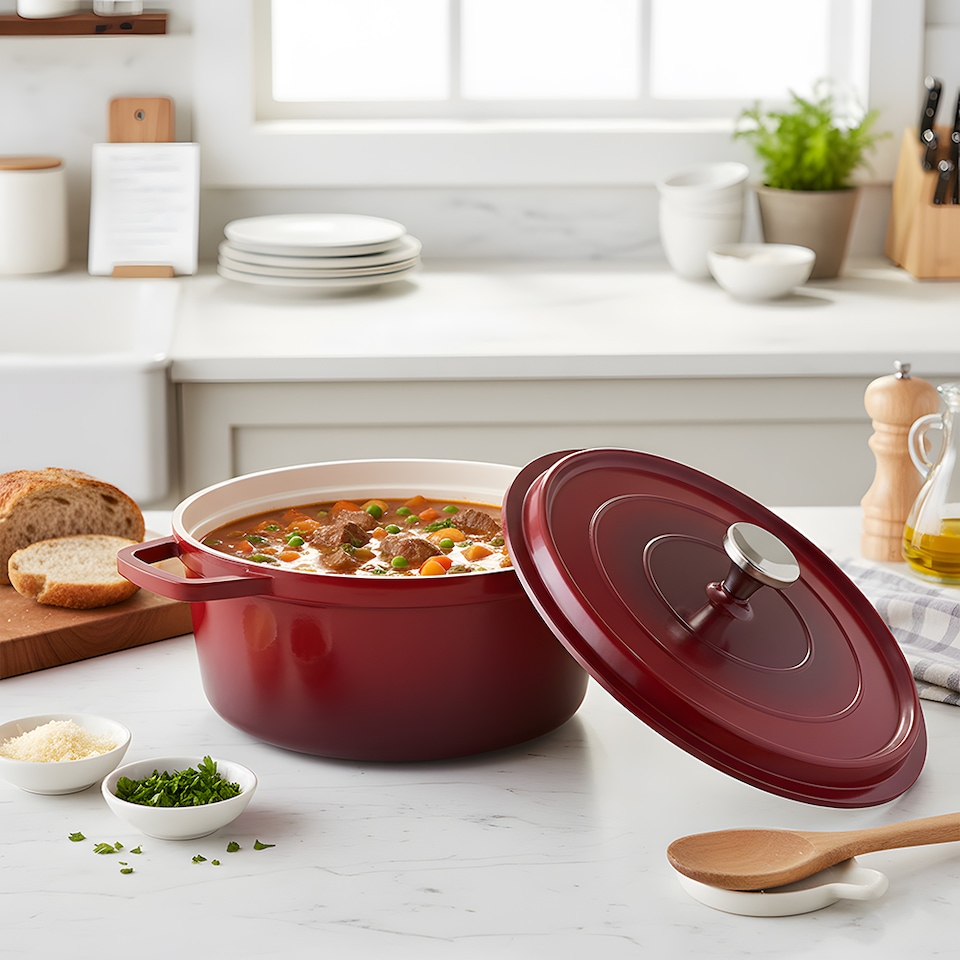 image 1 of Living and Home 4.75L Non-Stick Cast Aluminium Cooking Pot,Red | Red