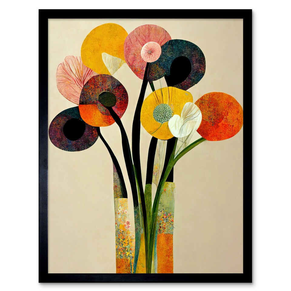 image 1 of Spring Flowers Floral Bouquet Abstract Vase Boho Framed Wall Art Print