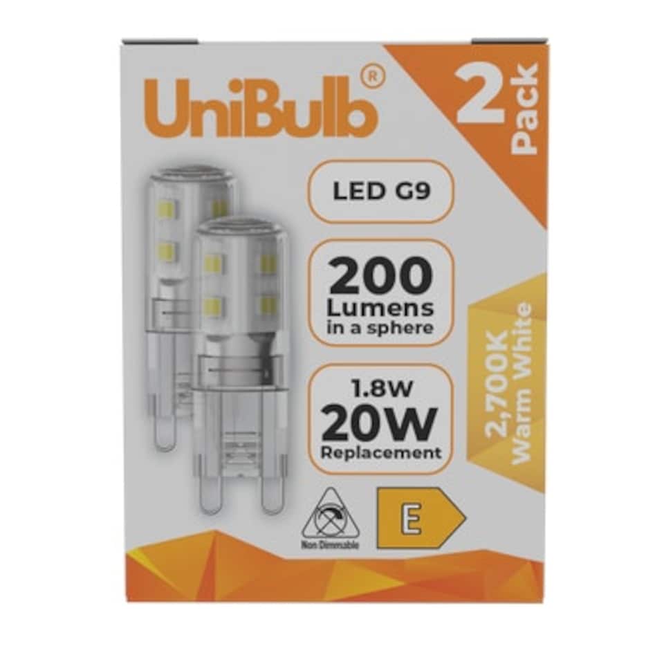 image 1 of UniBulb LED G9 200lm 1.8W 2700K (Warm White) Light Bulb - Pack of 2