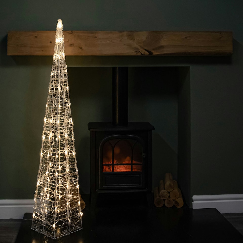 image 1 of 1.18m Light up Christmas Acrylic Pyramid with 80 Flashing & Static Warm White LEDs