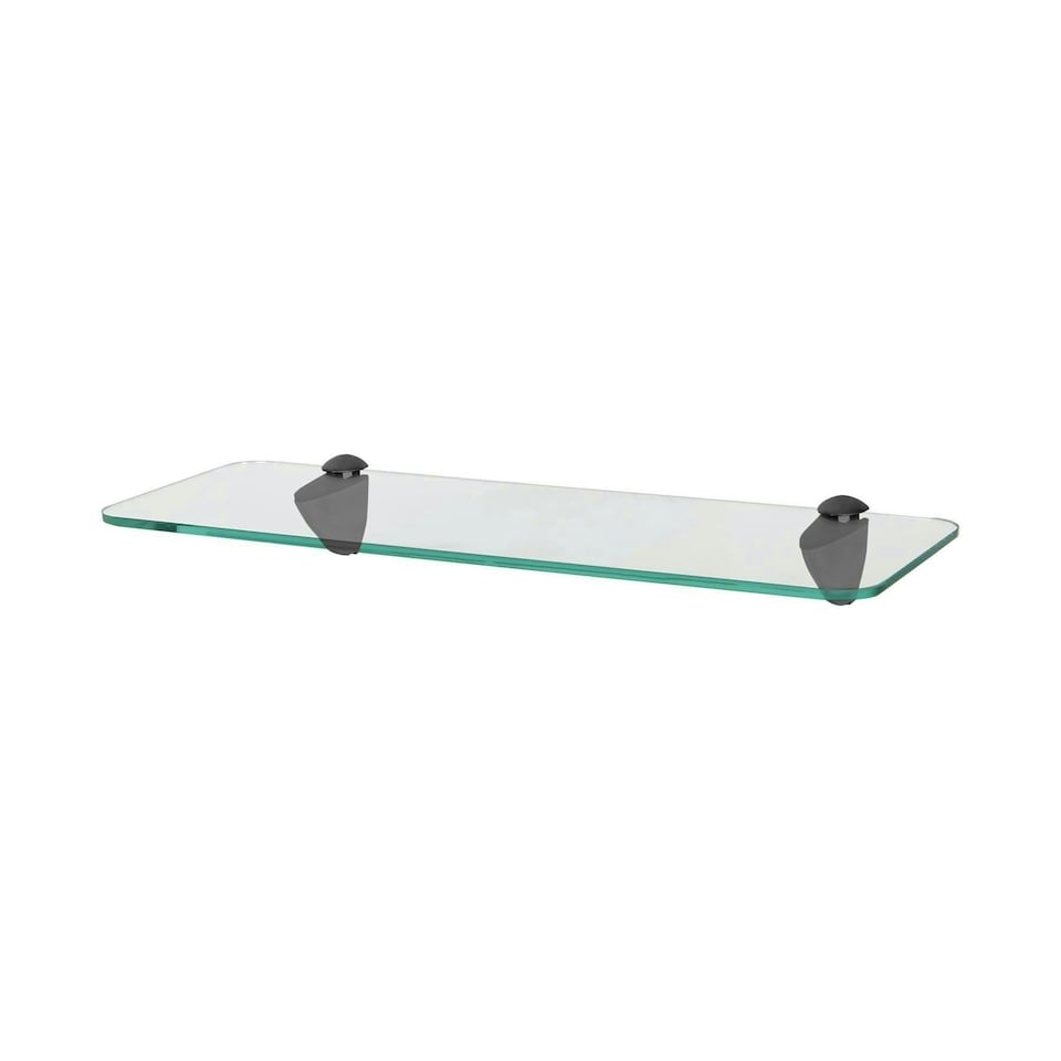 image 1 of Harbour Housewares Floating Glass Bathroom Shelf - 40cm - Rounded - Clear/Black Black