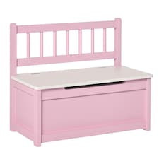 HOMCOM 2 In 1 Wooden Toy Box, Seat Bench Storage Chest w Pneumatic Rod | Pink