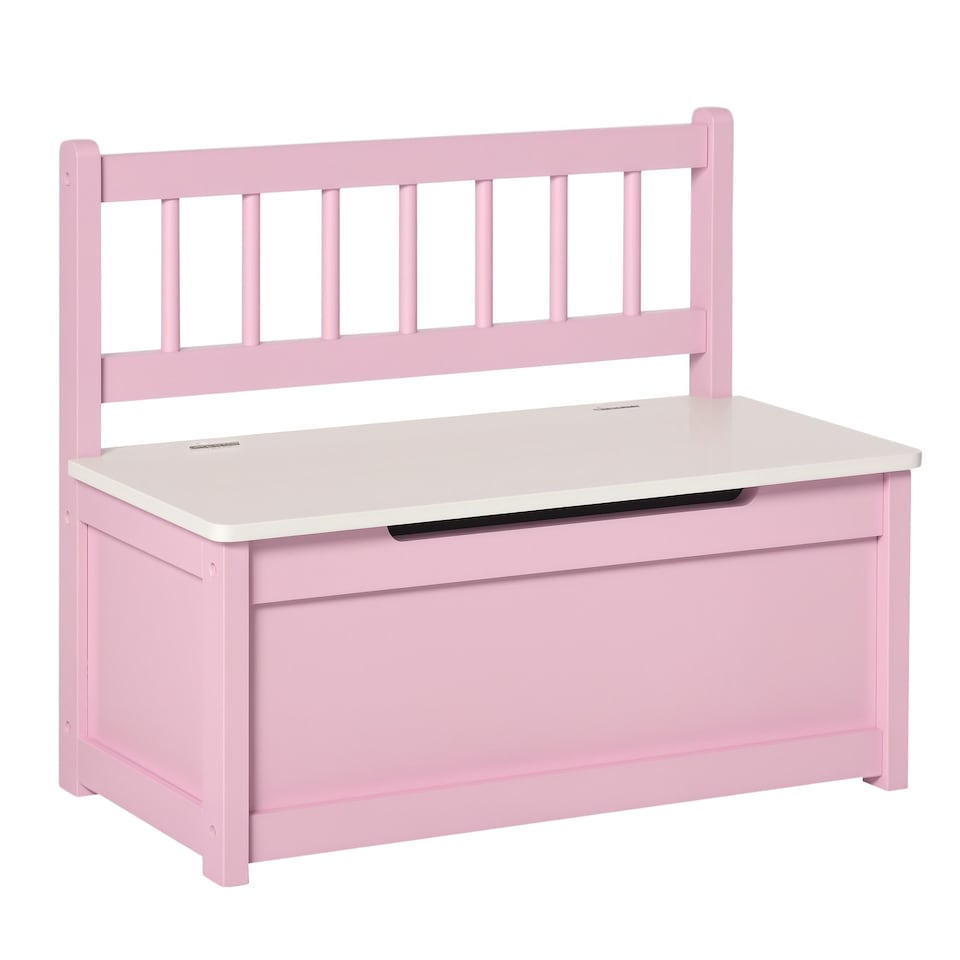 image 1 of HOMCOM 2 In 1 Wooden Toy Box, Seat Bench Storage Chest w Pneumatic Rod | Pink
