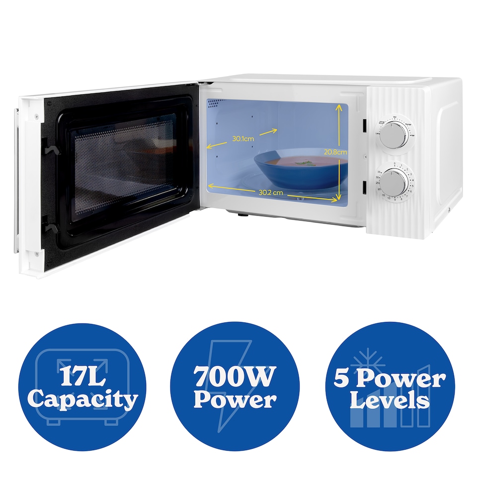 image 1 of Russell Hobbs Manual Microwave Eden 17L with 5 Power Levels White RHMM725