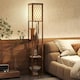 image 2 of HOMCOM Modern Floor Lamp Light with 3 Shelves Fabric Lampshade, Rustic Brown | Brown | Rustic Brown