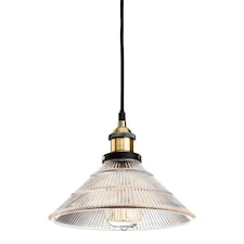 Empire 1 Light Dome Ceiling Pendant Antique Brass, Clear Fluted Glass, E27