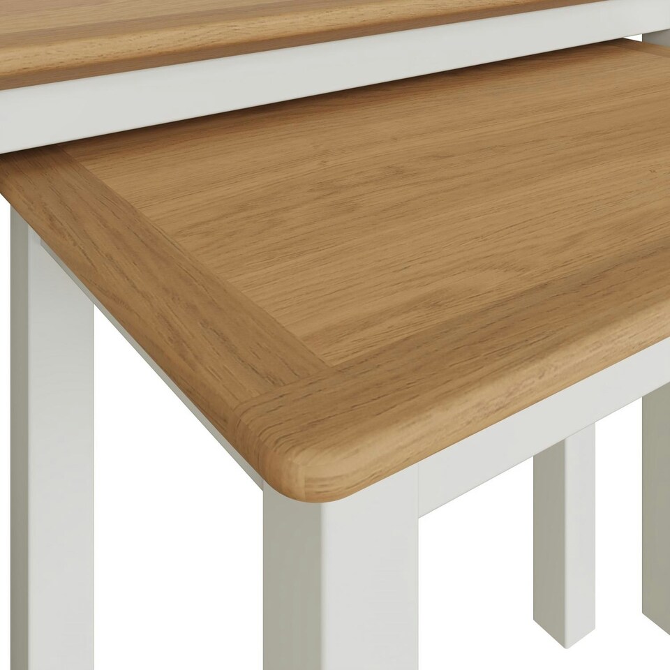 image 1 of Taberno Oak Nest Of 2 Tables Linen White White