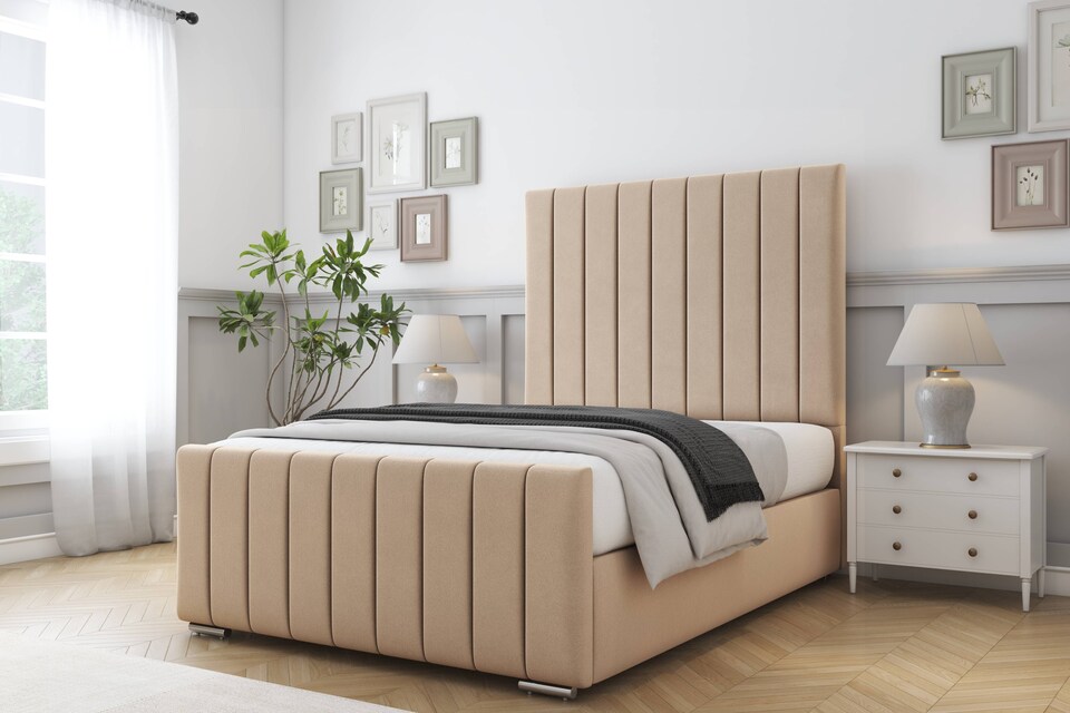 image 1 of Sloomy California Pebble Plush Bed Frame With Mattress With 50" Upholstered Headboard 4'6 Double