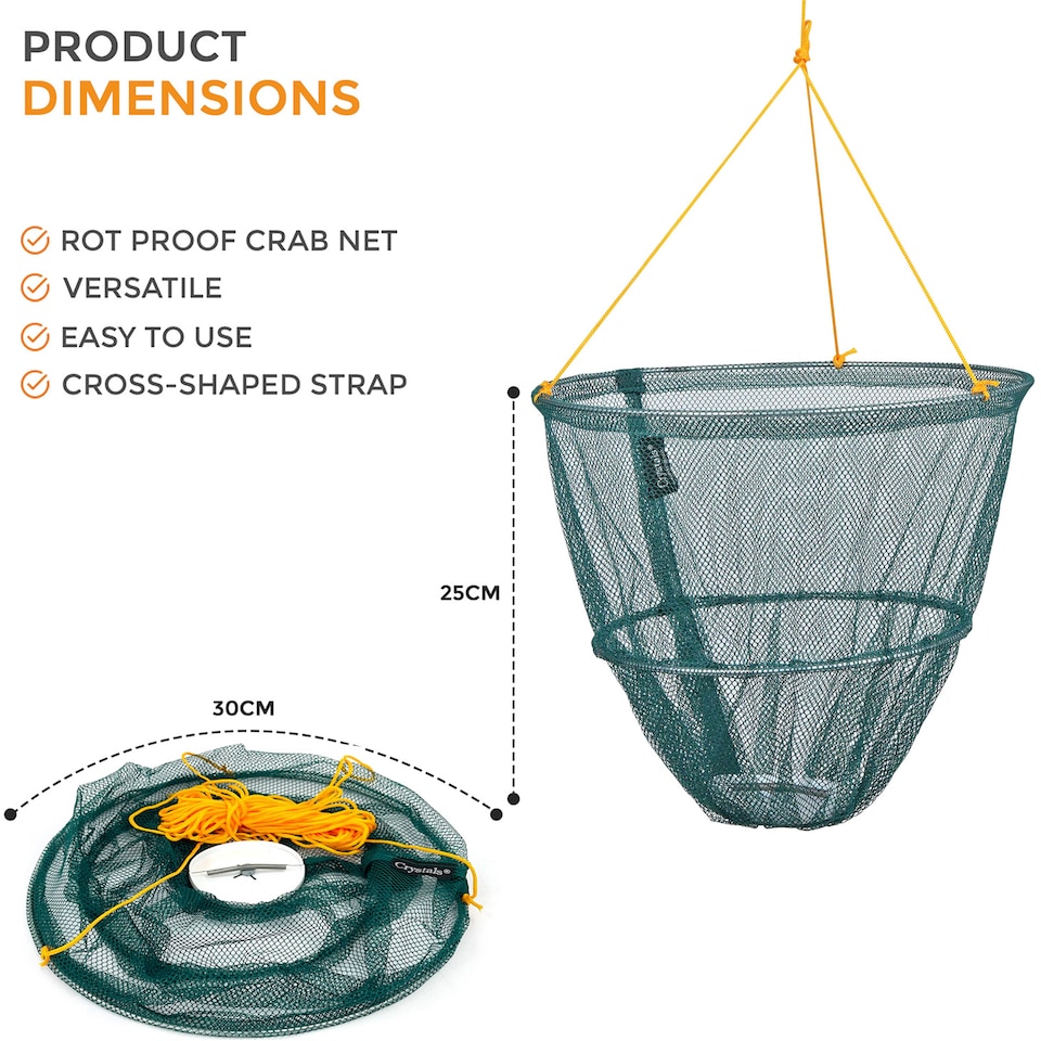 image 1 of 2 x CRAB FISH CRAYFISH LOBSTER DROP NET BAIT CLIP & ROPE SAFE CRABBING BASKET