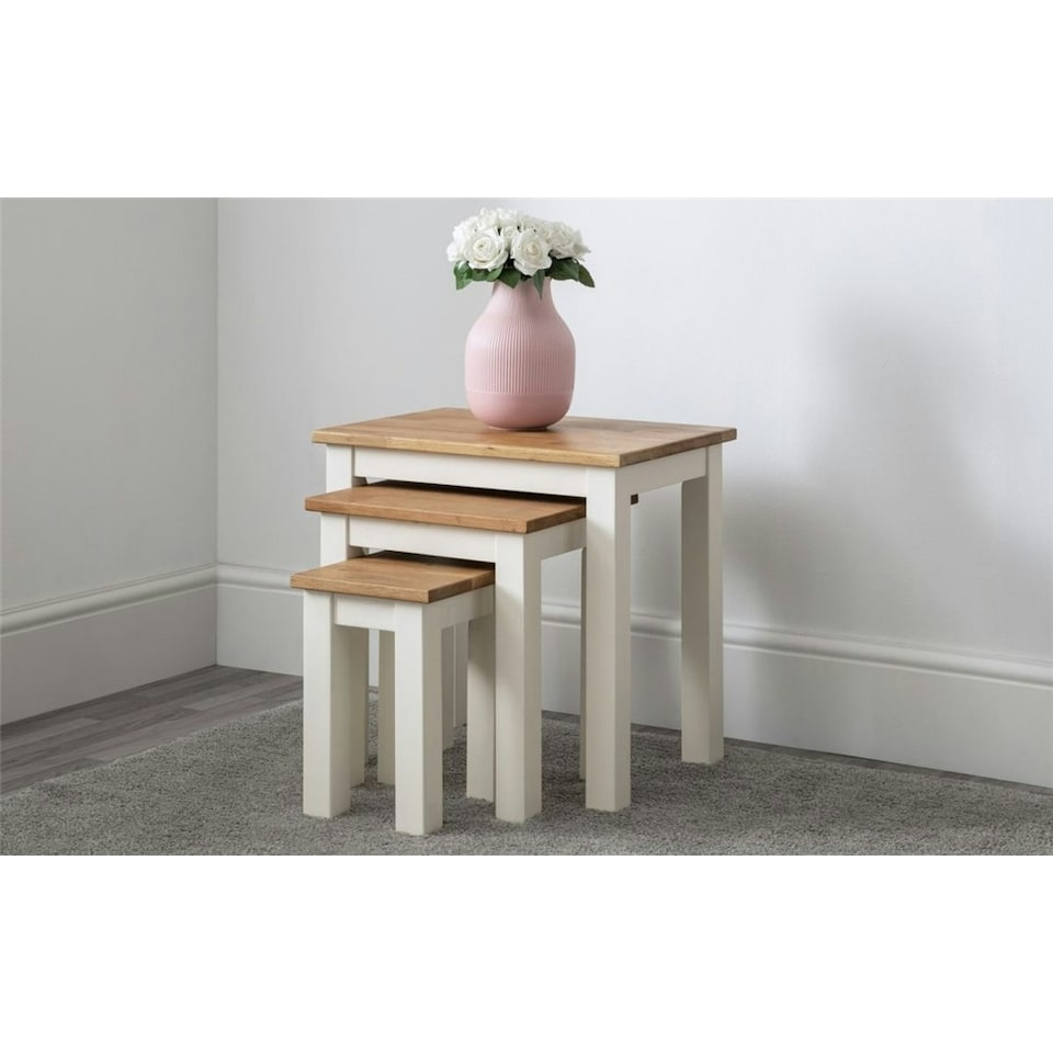 image 1 of Ivory and Oak Nest of 3 Tables White