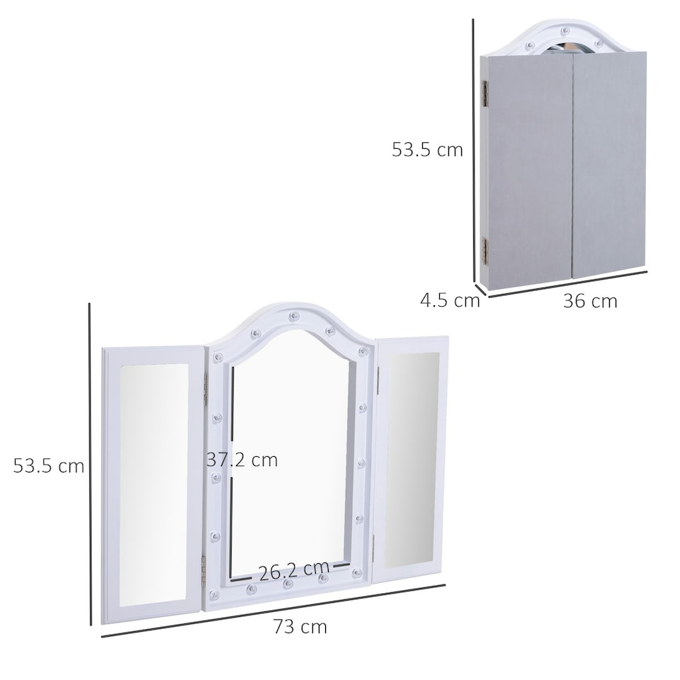 image 1 of HOMCOM Lighted Tri-Fold Vanity Mirror Large Cosmetic Mirror w/ LED Lights White