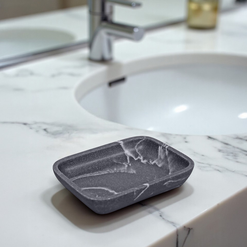 image 1 of Showerdrape Octavia Grey Bathroom Accessory Set - Soap Dish & Toothbrush Holder | Grey | Grey | 1