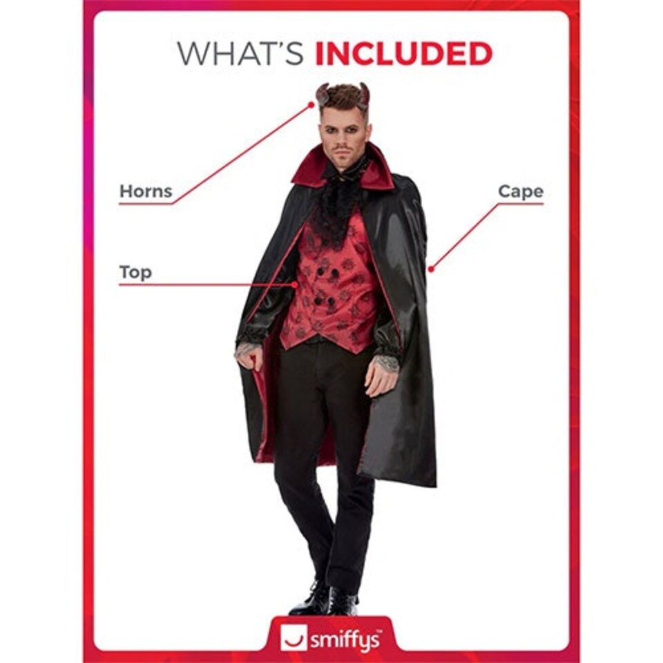image 1 of Red & Black Devil Fancy Dress Costume Adult Mens Large