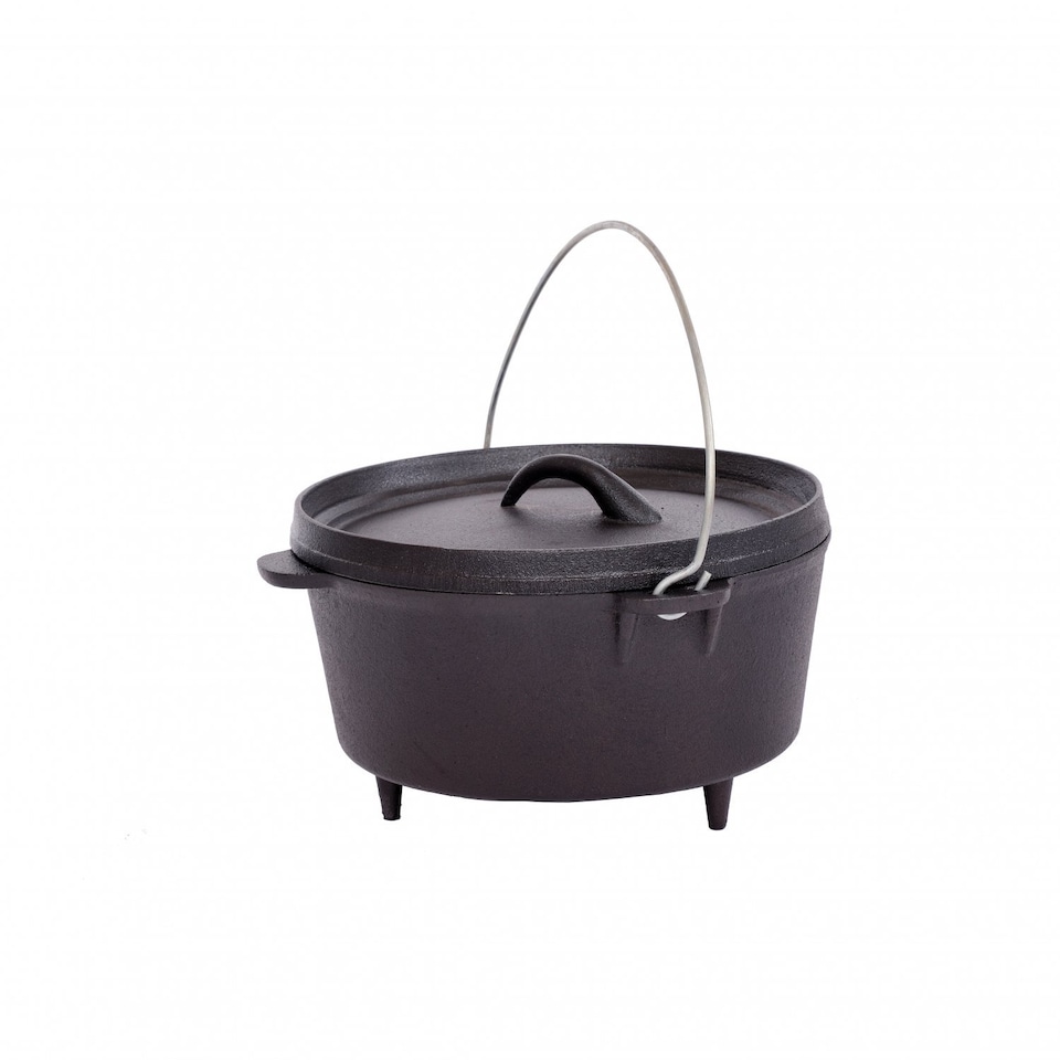 image 1 of 4L Cast Iron Non Stick Dutch Oven Casserole Dish Camping Cooker | Black