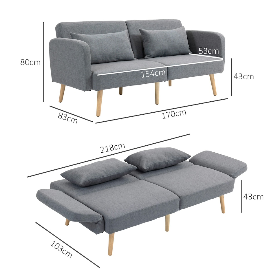 image 1 of HOMCOM Convertible Sofa Bed Settee with Cushions, Adjustable, Grey