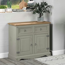 Corona Small Sideboard in Antique Waxed Pine - 2 Drawers and 2 Doors with Adjustable Shelf | Grey | Grey | One Size | 1