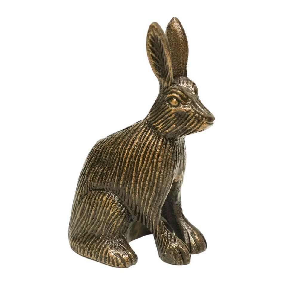image 1 of Cast Aluminium Hare Candle Holder - Aluminium - L9.5 x W10 x H18 cm - Antique Brass | Brown | 1