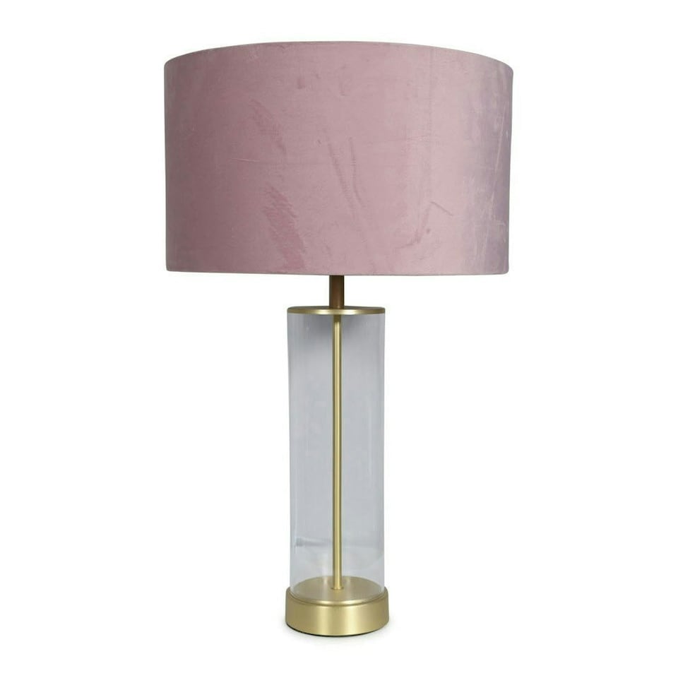 image 1 of ValueLights Clear Tube and Gold Metal Bedside Table Lamp with a Blush Pink Velvet Shade