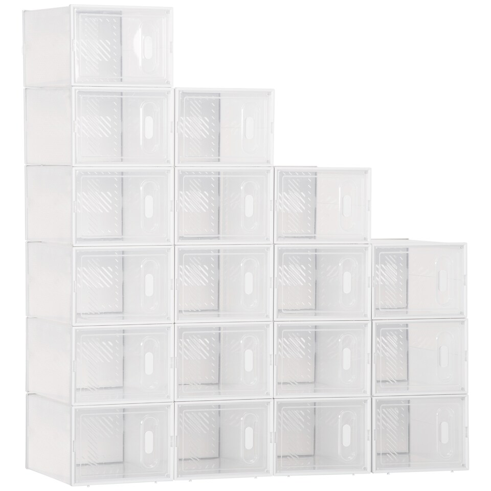 image 1 of HOMCOM 18PCS Clear Shoe Box, Plastic Stackable Shoe Storage Box for UK EU Size up to 8.5 43 with Magnetic Door for Women Men, 25 x 35 x 19cm