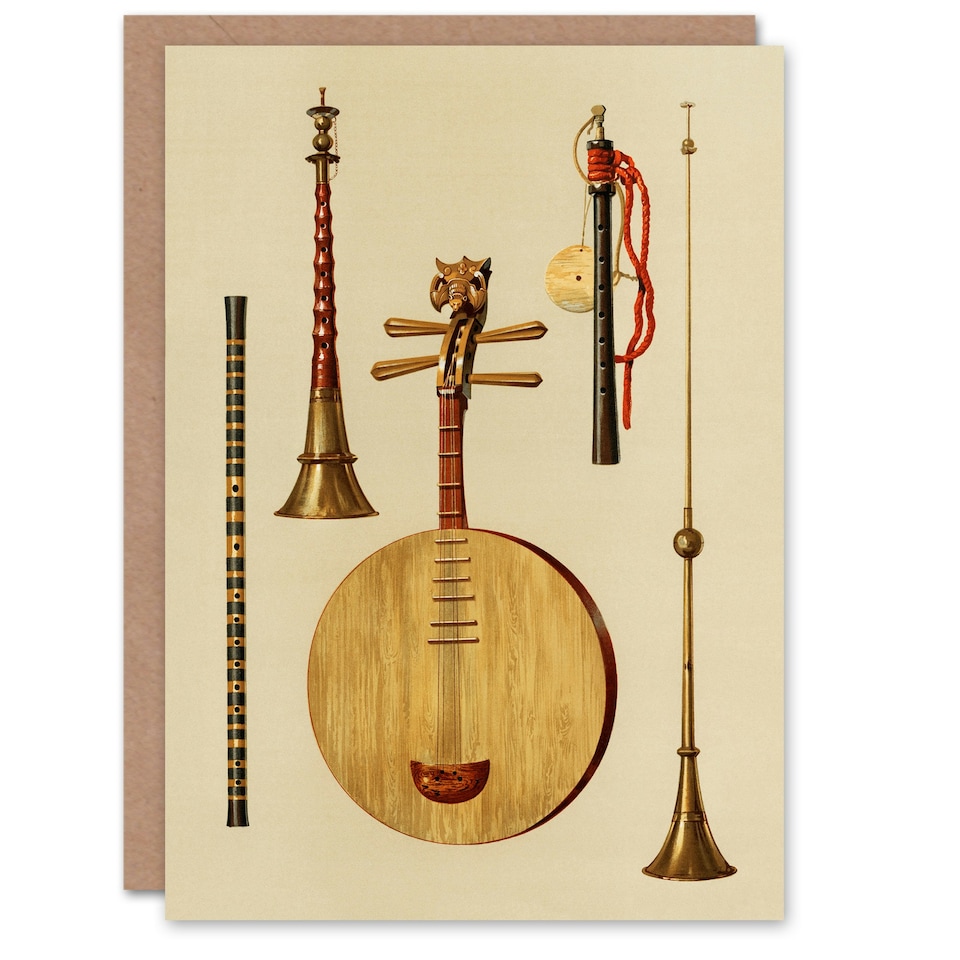image 1 of William Gibb Art Card Traditional Japanese Musical Instruments