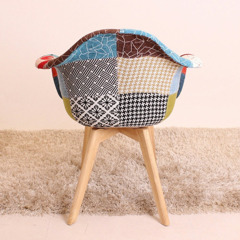 image 1 of Patchwork Halo Dining Set Includes a Black Dining Table & Set of 4 Fabric Chairs | Multi | Multicolor