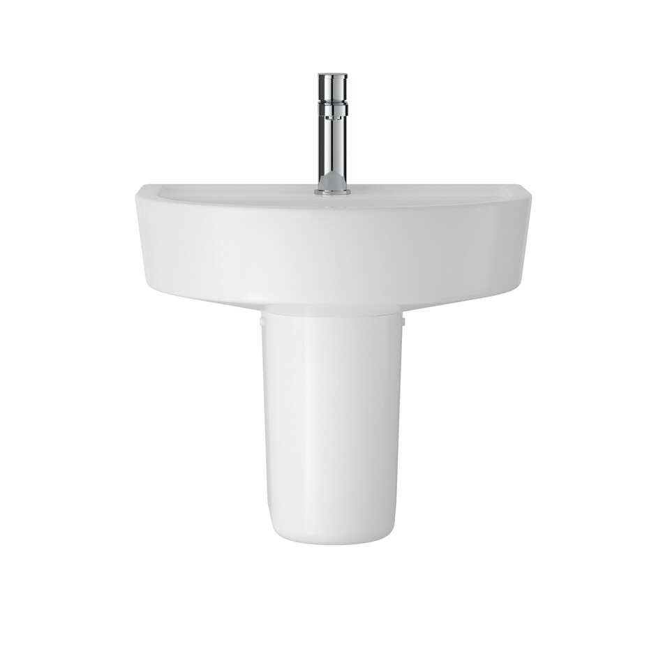 image 1 of Balterley Mila Round 1 Tap Hole Ceramic Basin with Semi Pedestal Bathroom Sink (Tap Not Included) | White | White
