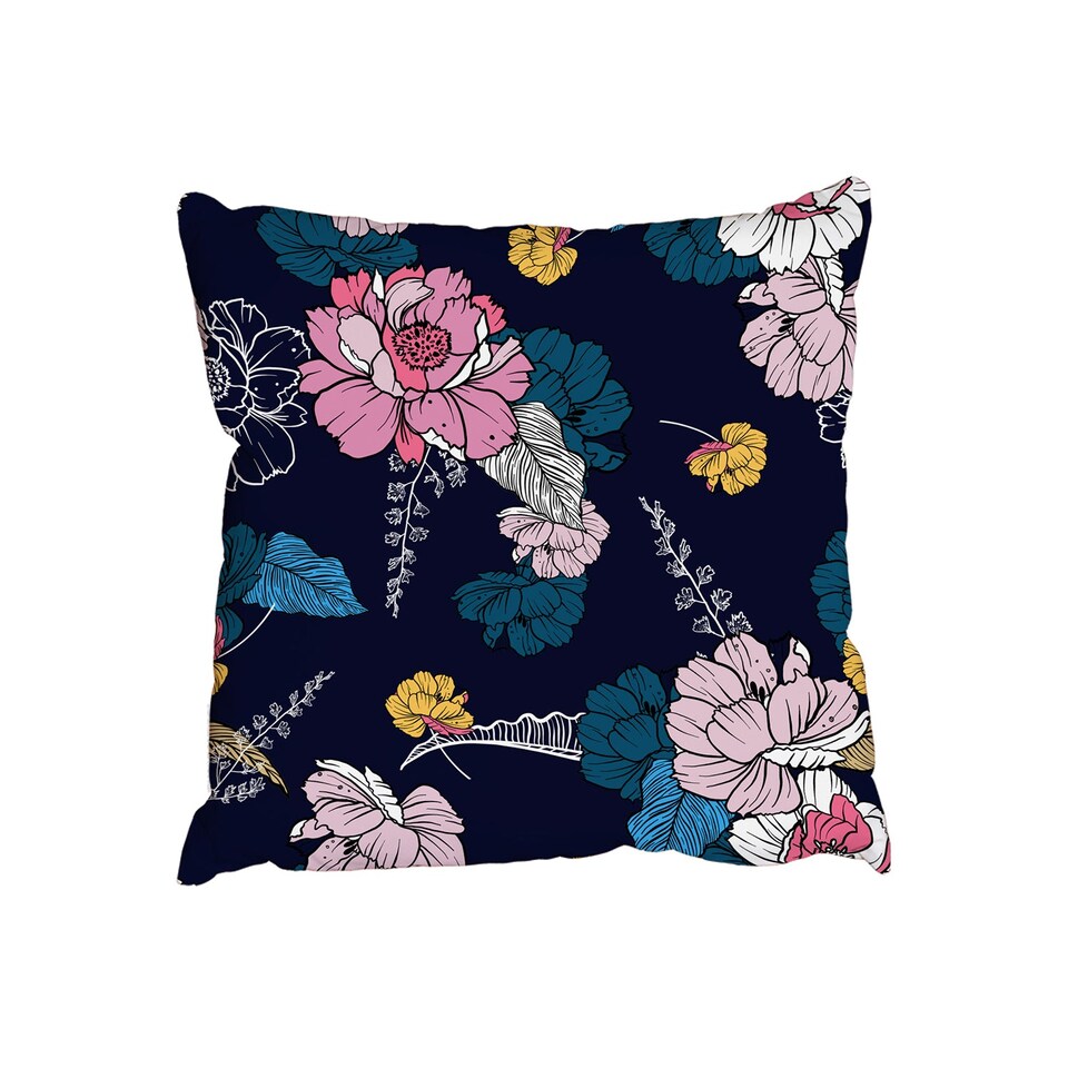 Cushions - Dark blooming flower night and foliage in hand drawn style for fashion fabric (Cushion) | Multi