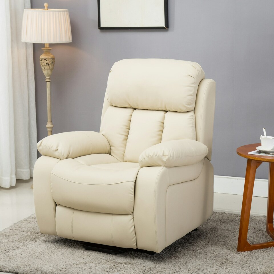 image 1 of Chester Single Motor Rise Recliner Bonded Leather Heat & Massage Chair (Cream)