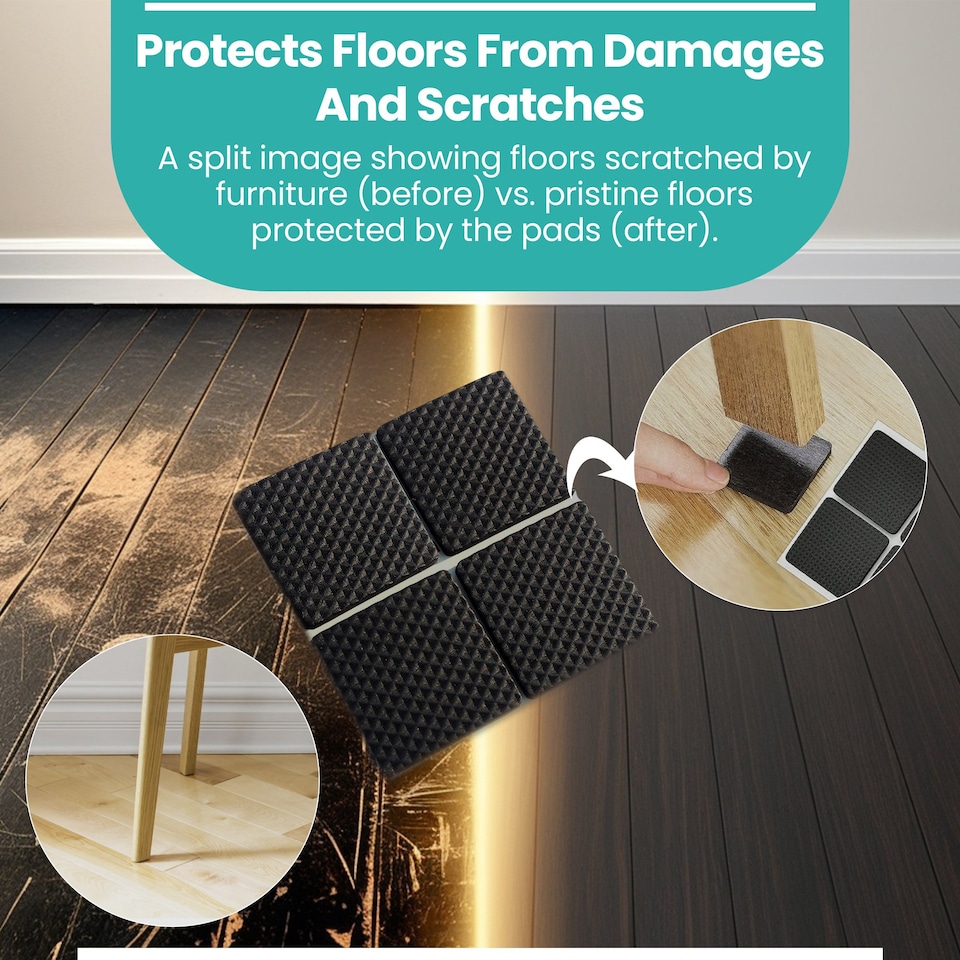 image 1 of 45x45mm Black Square Foam Furniture Pads, Floor Protectors for Chair