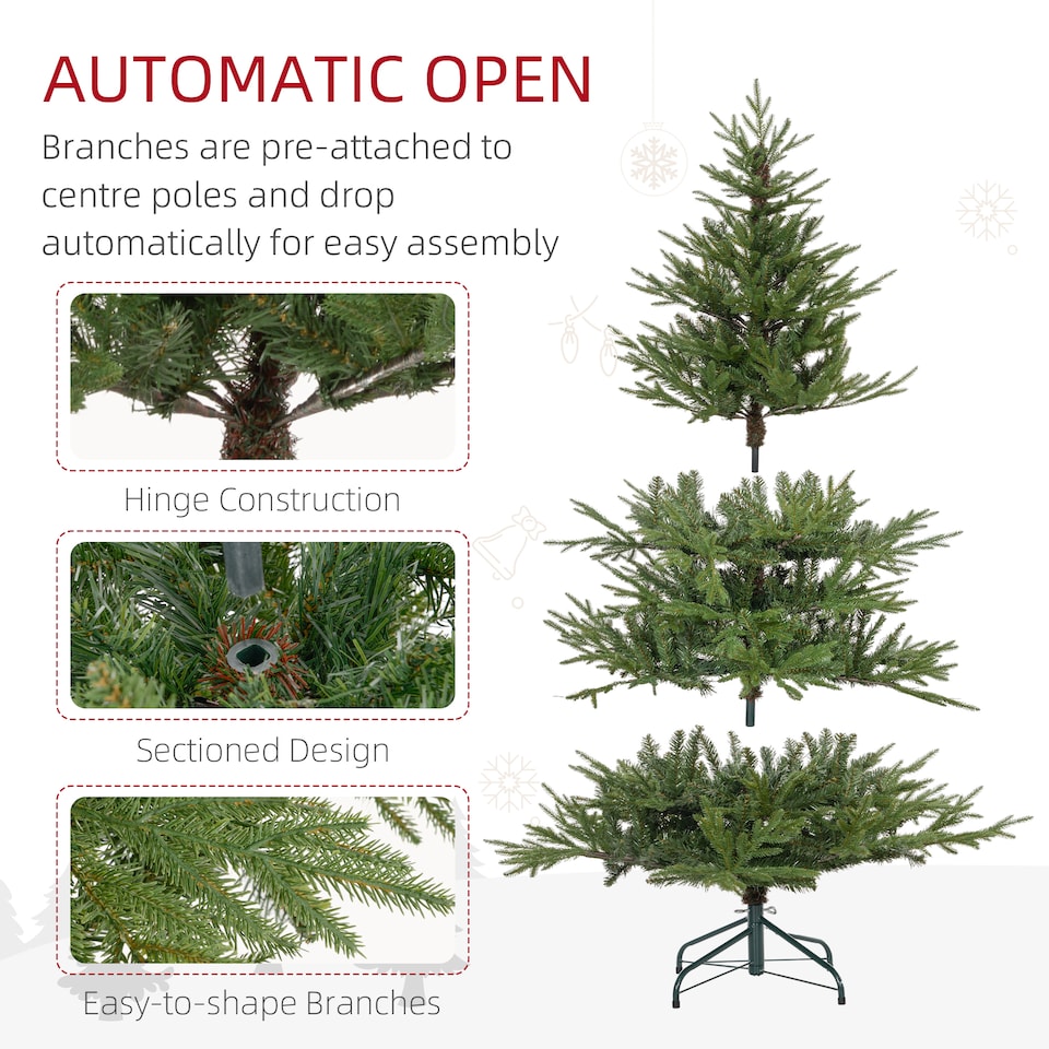 image 1 of HOMCOM 5ft Artificial Christmas Tree with 1724 Tips, Metal Base, Realistic Hinged mas Tree, Easy to Assemble, Green