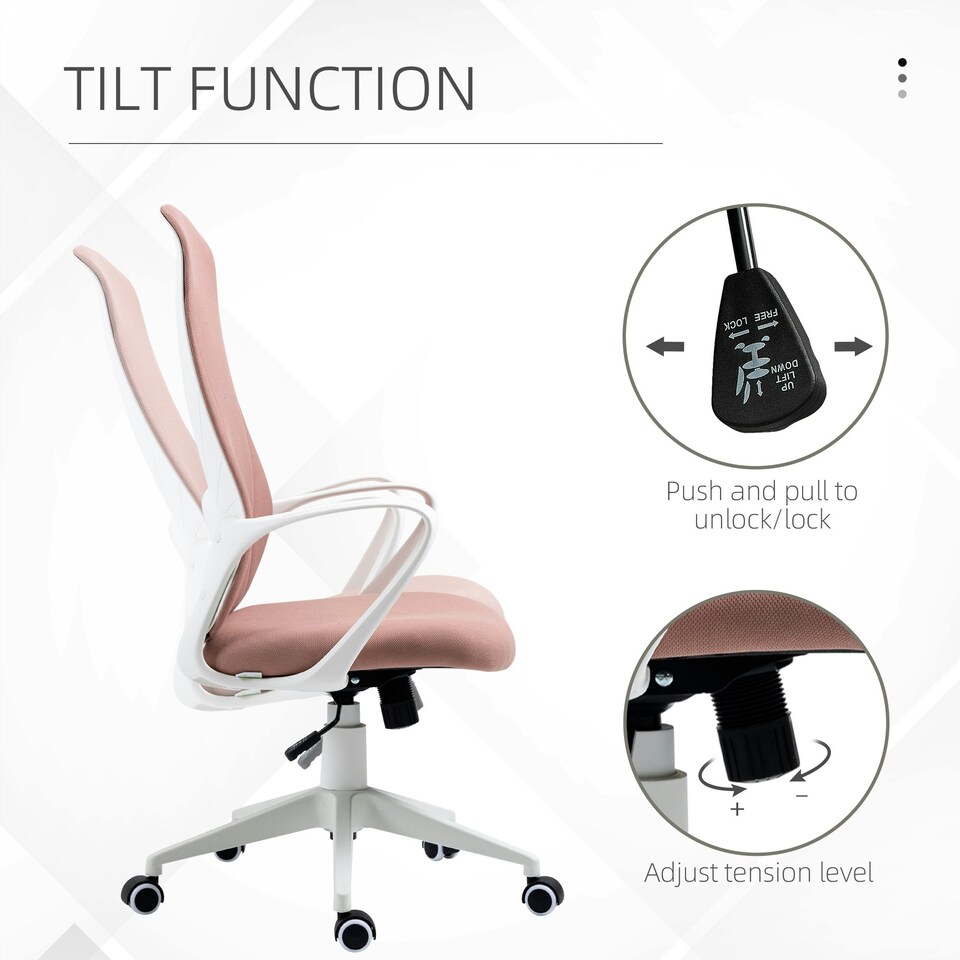 image 1 of Vinsetto High-Back Home Office Chair Height Adjustable Elastic Desk Chair Pink