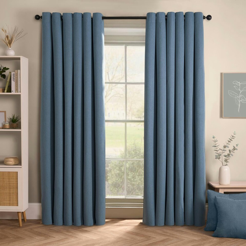 image 1 of OHS Woven Textured Blackout Eyelet Curtains, 46x72" - Blue