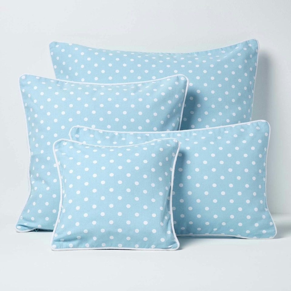 image 1 of Homescapes Cotton Blue Polka Dots Cushion Cover - 45 x 45 cm | Blue | Blue | 45 x 45 cm