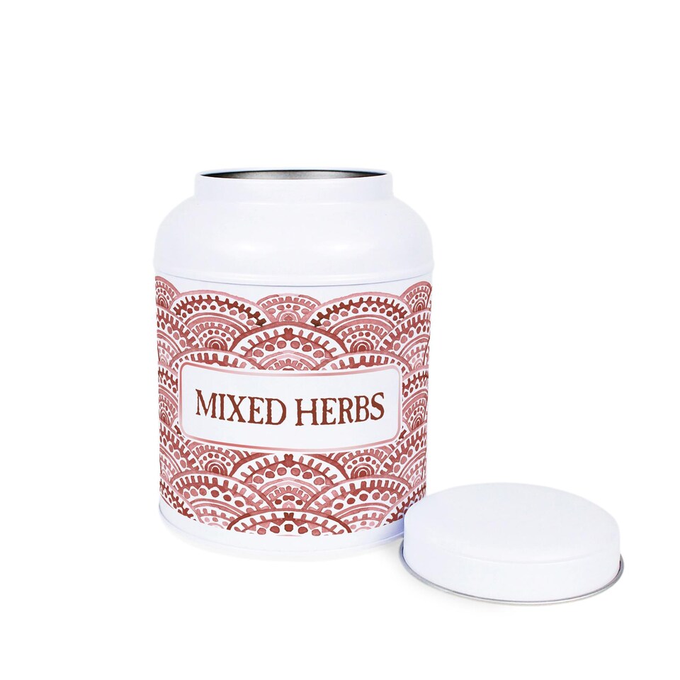 image 1 of Painted Scales Mixed Herbs Canister - Small Domed Lid Kitchen Storage Jar