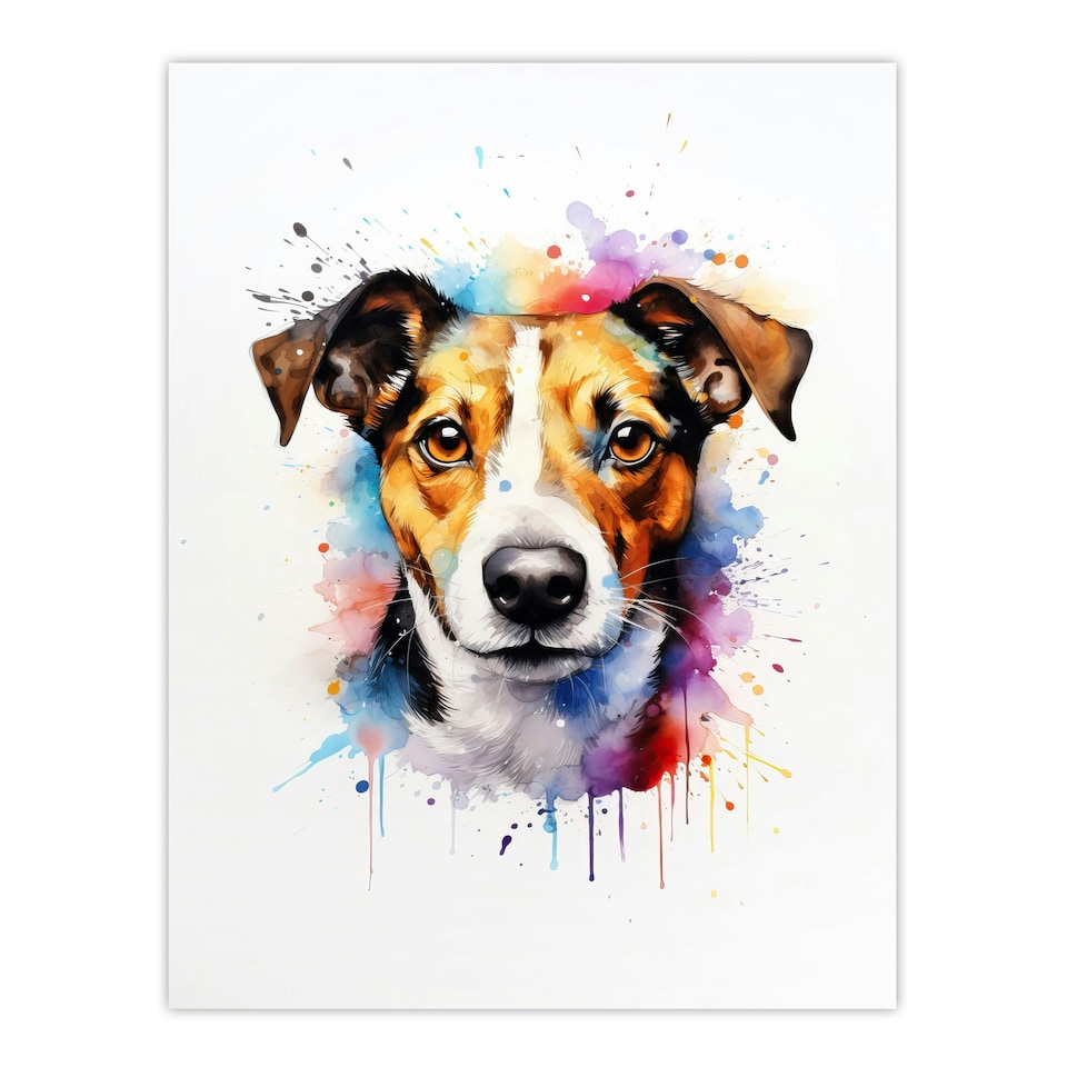 image 1 of Jack Russell Lovers Gift Watercolour Pet Black Framed Wall Art Print A4